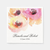 Perzikkleurige en roze Waterverf Floral Wedding Servetten (Voorkant)