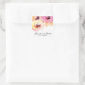 Perzikkleurige en roze Waterverf Floral Wedding Vierkante Sticker (Tas)