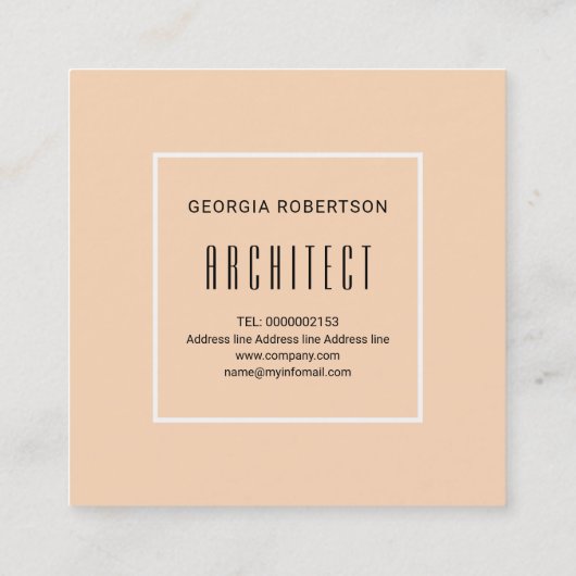 Perzikkleurige en witte driehoeken en moderne mono vierkante visitekaartje (Achterkant)