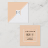 Perzikkleurige en witte driehoeken en moderne mono vierkante visitekaartje (Voorkant / Achterkant)
