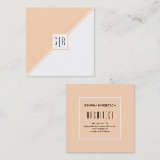 Perzikkleurige en witte driehoeken en moderne mono vierkante visitekaartje (Voorkant / Achterkant)