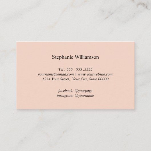 Perzikkleurige en witte elegante moderne huwelijks visitekaartje (Achterkant)