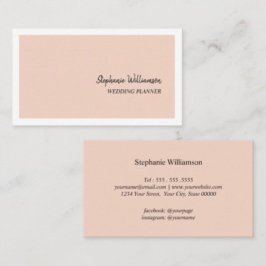 Perzikkleurige en witte elegante moderne huwelijks visitekaartje (Voorkant / Achterkant)