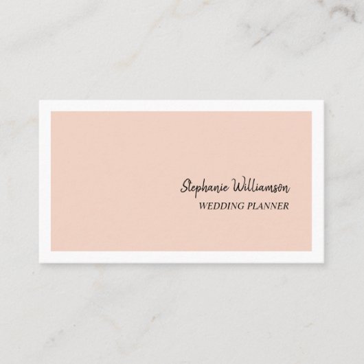 Perzikkleurige en witte elegante moderne huwelijks visitekaartje (Voorkant)