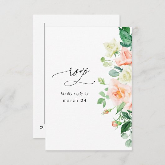 Perzikkleurige en witte flora met gemiddelde RSVP (Voorkant / Achterkant)