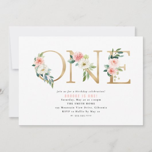 Perzikkleurige en witte flora Uitnodiging eerste v (Voorkant)