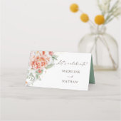 Perzikkleurige en witte Floral Wedding Place Cards Plaatskaartje (Achterkant)