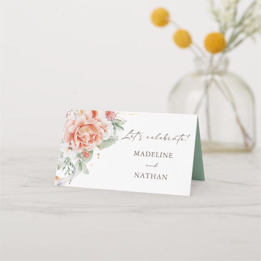 Perzikkleurige en witte Floral Wedding Place Cards Plaatskaartje (Achterkant)