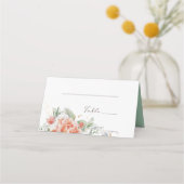 Perzikkleurige en witte Floral Wedding Place Cards Plaatskaartje (Voorkant)