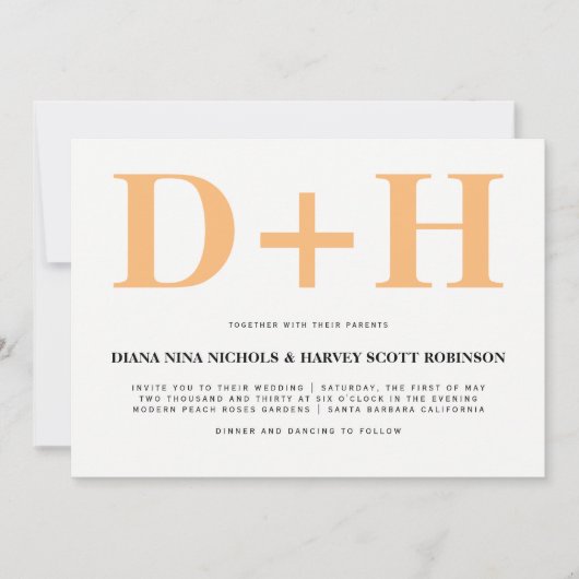 Perzikkleurige en witte initialen, vette typografi kaart (Voorkant)