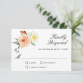 Perzikkleurige en witte Waterverf Floral Wedding R RSVP Kaartje (Staand voorkant)