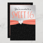 Perzikkleurige en zwarte Floral Damask Diamond Hea Kaart (Voorkant / Achterkant)