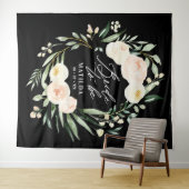 Perzikkleurige + groene waterverf floraalbruin om  wandkleed (In Situ (horizontaal))