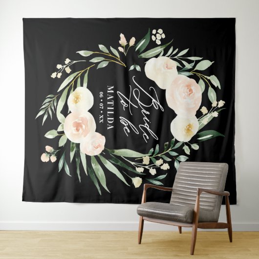 Perzikkleurige + groene waterverf floraalbruin om  wandkleed (In Situ (horizontaal))