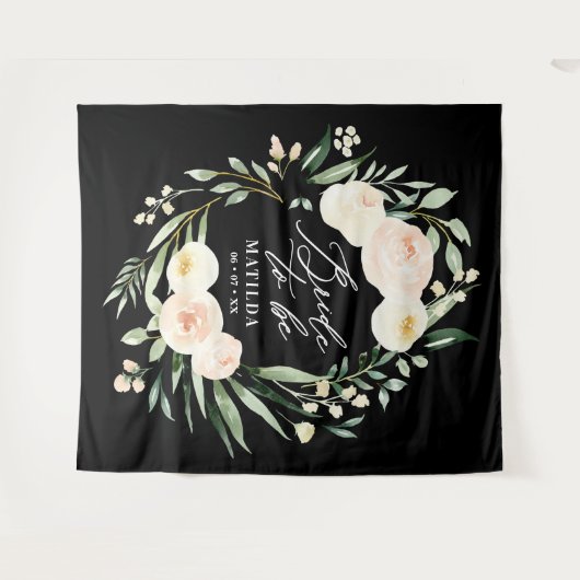 Perzikkleurige + groene waterverf floraalbruin om wandkleed (Voorkant (horizontaal))