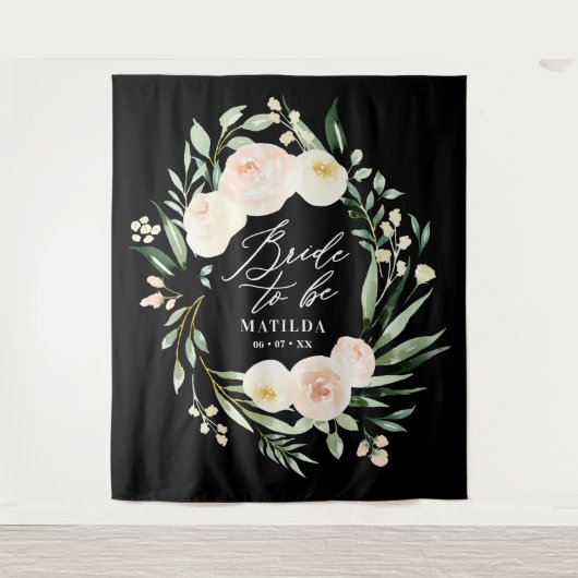 Perzikkleurige + groene waterverf floraalbruin om wandkleed (Voorkant)