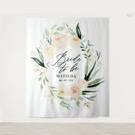 Perzikkleurige + groene waterverf floraalbruin om  wandkleed (Voorkant)