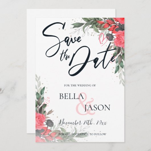 Perzikkleurige Oranje Floral Weddenschap bespaart (Voorkant / Achterkant)