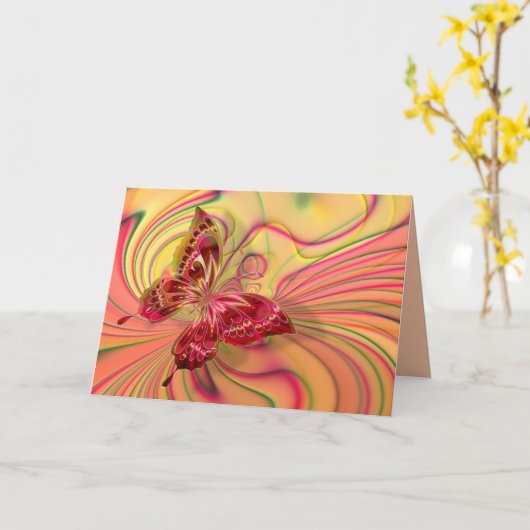 perzikkleurige rode vlinder wenskaart kaart (Gele Bloem)