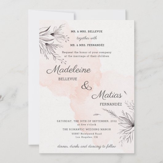 Perzikkleurige roemeense elegante bruiloft kaart (Voorkant)