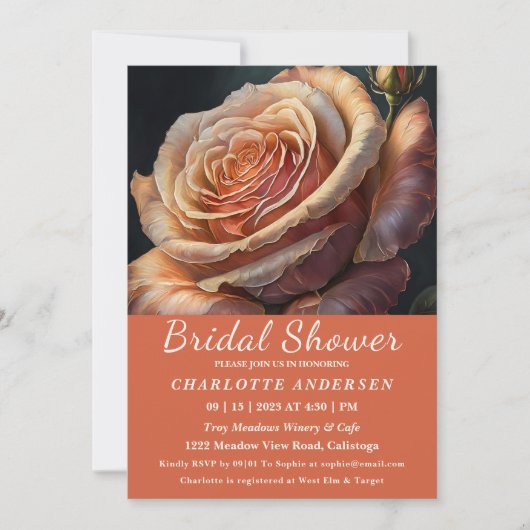 Perzikkleurige Roos bruidsdouche uitnodiging (Voorkant)