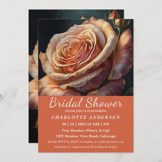 Perzikkleurige Roos bruidsdouche uitnodiging (Voorkant / Achterkant)