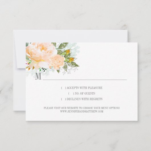 Perzikkleurige Rozen Gele rosebuisjes Circulair Li RSVP Kaartje (Achterkant)