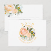 Perzikkleurige Rozen Gele rosebuisjes Circulair Li RSVP Kaartje (Voorkant / Achterkant)