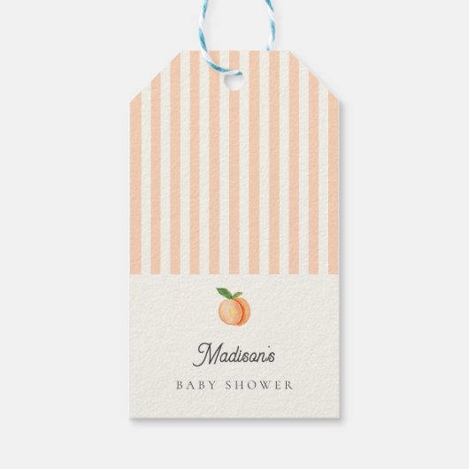Perzikkleurige strepen Baby shower Cadeaulabel (Achterkant)