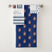 Perzikkleurige strepen parasols aangepaste tekst a bad handdoek (Insitu)