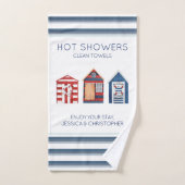 Perzikkleurige strepen parasols aangepaste tekst a bad handdoek (Handdoek)