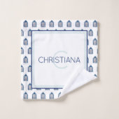 Perzikkleurige strepen parasols aangepaste tekst a bad handdoek (Wasdoekje)