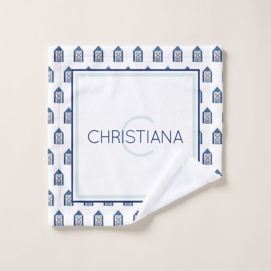 Perzikkleurige strepen parasols aangepaste tekst a bad handdoek (Wasdoekje)