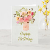 Perzikkleurige Waterverf bloemen Kaart van zaterda (Gele Bloem)