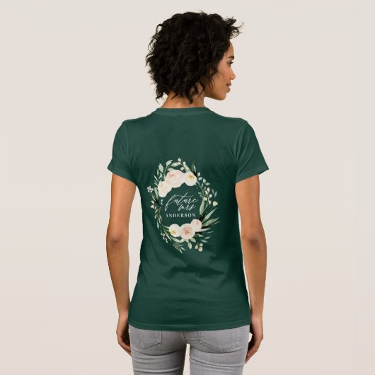 Perzikkleurige waterverf florale en naaldbladertoe t-shirt (Achterkant volledig)