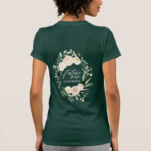 Perzikkleurige waterverf florale en naaldbladertoe t-shirt (Achterkant)