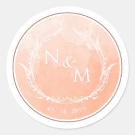 Perzikkleurige Waterverf Monogram Envelope Seal/Fa Ronde Sticker