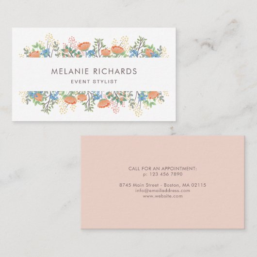 Perzikkleurige wilde bloemen visitekaartje (Voorkant / Achterkant)