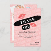 Perzikkleurige zwarte penseelstreek Kiss Fotovolgo Bedankkaart (Voorkant / Achterkant)