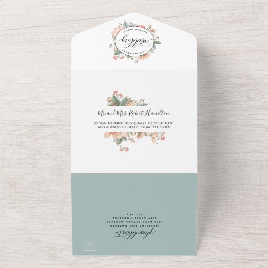 Perzikkoraal Botanische bruiloft van RSVP All In One Uitnodiging (Buitenkant)