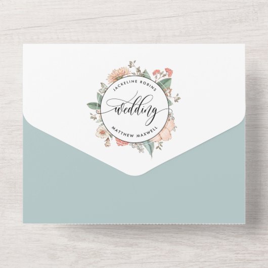 Perzikkoraal Botanische bruiloft van RSVP All In One Uitnodiging (Achterkant)