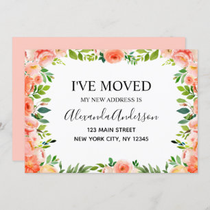 Perzikkoraal Floral Moving Announcement Kaart