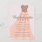 Perzikkoraal Glitter Dress Bachelorette nodigt uit Kaart (Voorkant / Achterkant)