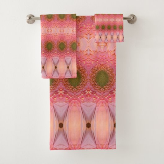 Perzikkoraal roze groen bad handdoek (Insitu)