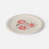 perzikkoraal Rozen Greenery Leaves Wedding Papieren Bordje (Gekanteld)