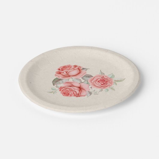  perzikkoraal Rozen Greenery Leaves Wedding Papieren Bordje (Gekanteld)