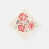 perzikkoraal Rozen Greenery Leaves Wedding Servet (Hoek)