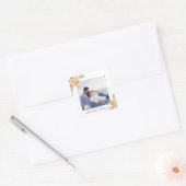 Perzikkoraal waterverf bloemen foto vierkante sticker (Envelop)