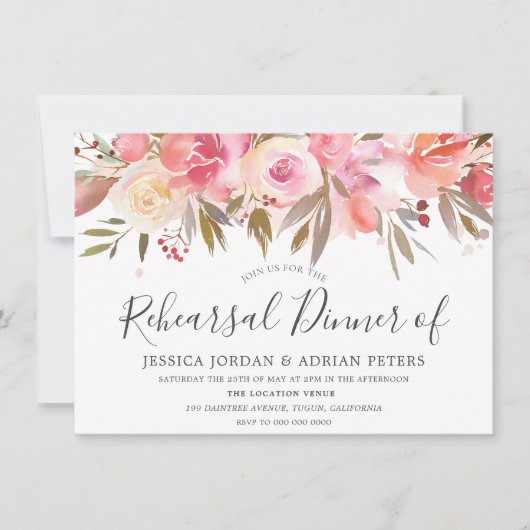 Perzikkoraal Waterverf bloemen repetitie Kaart (Voorkant)