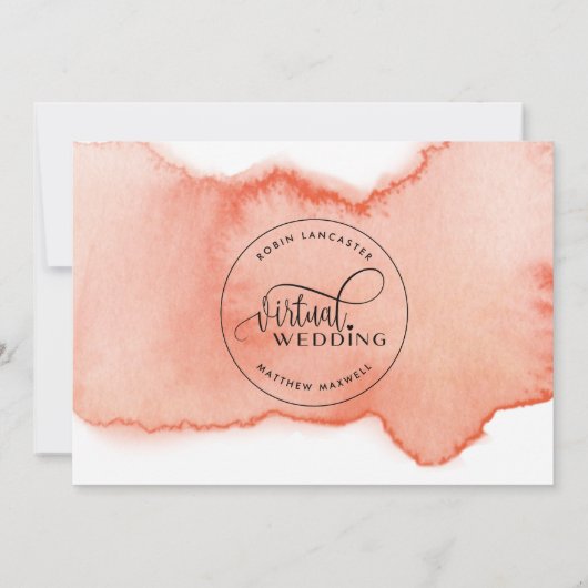 Perzikkoraal Waterverf, online virtueel huwelijk Kaart (Achterkant)